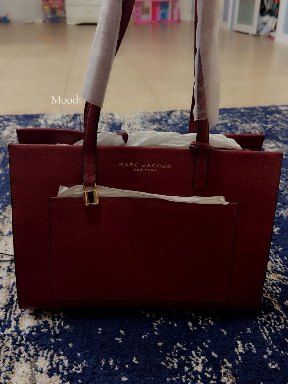 Marc Jacobs Burgundy Structured Leather Tote with Front Pocket